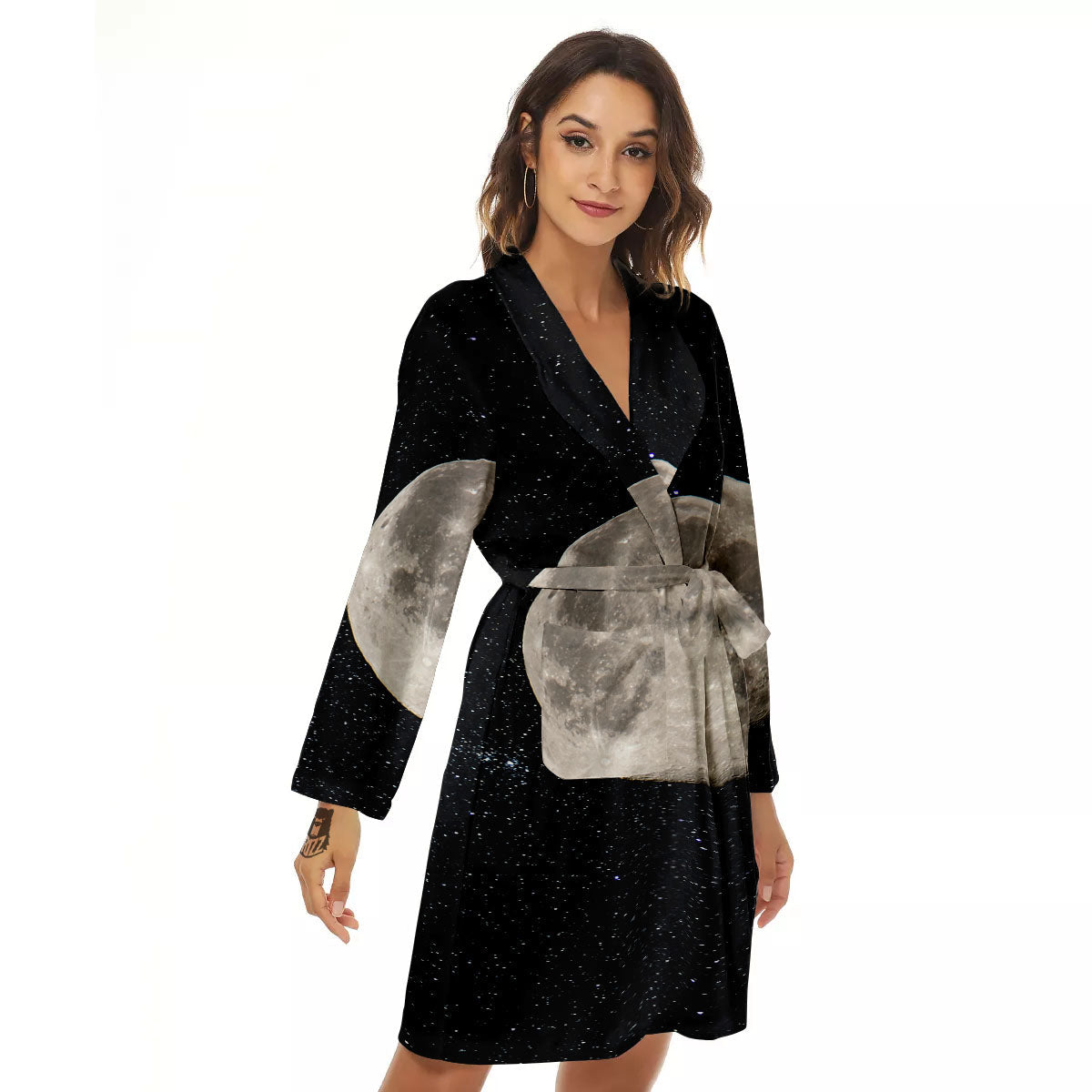 Full Moon Print Women's Robe-grizzshop