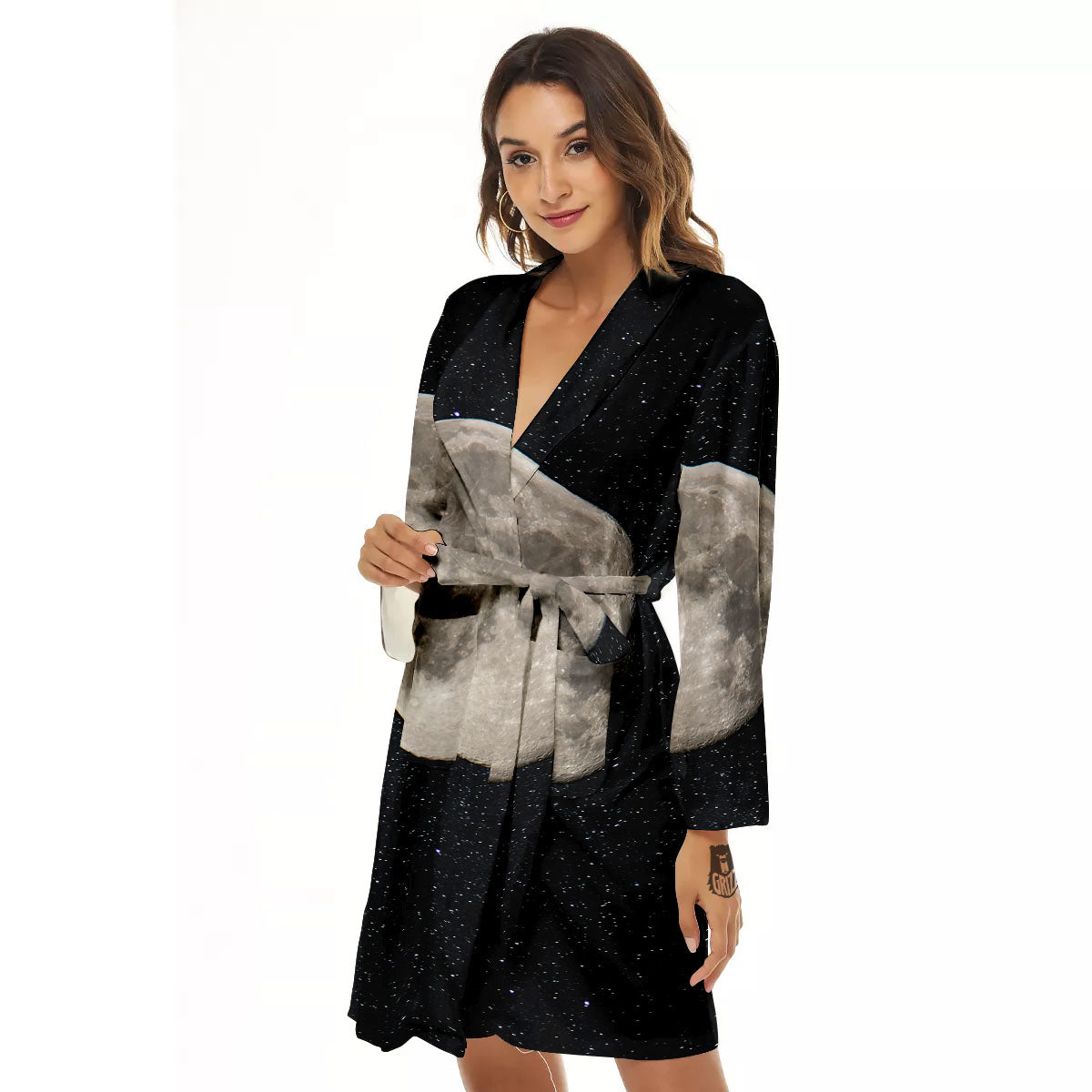 Full Moon Print Women's Robe-grizzshop