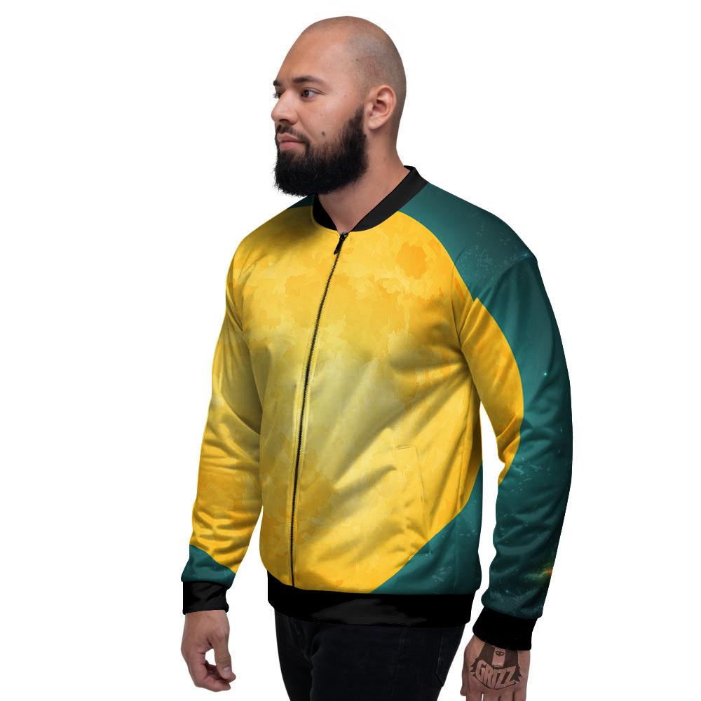 Full Moon Yellow Print Men's Bomber Jacket-grizzshop