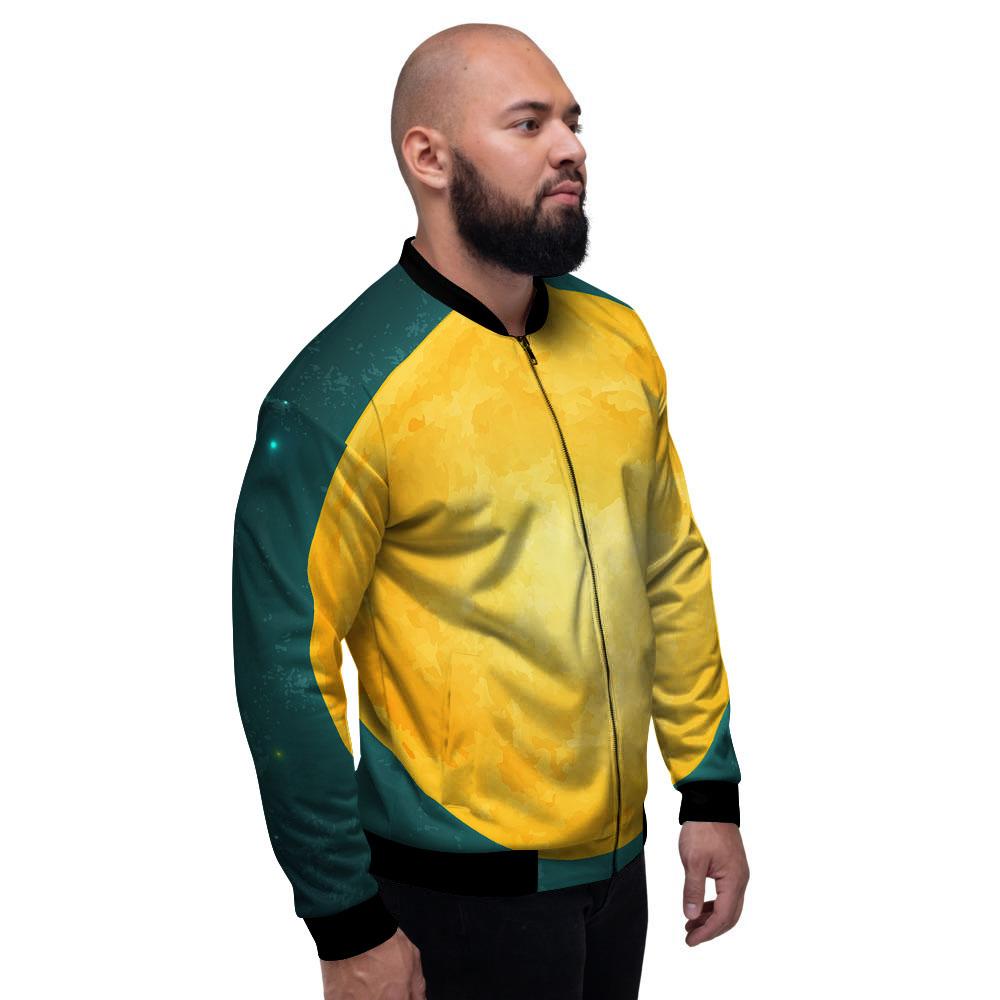 Full Moon Yellow Print Men's Bomber Jacket-grizzshop