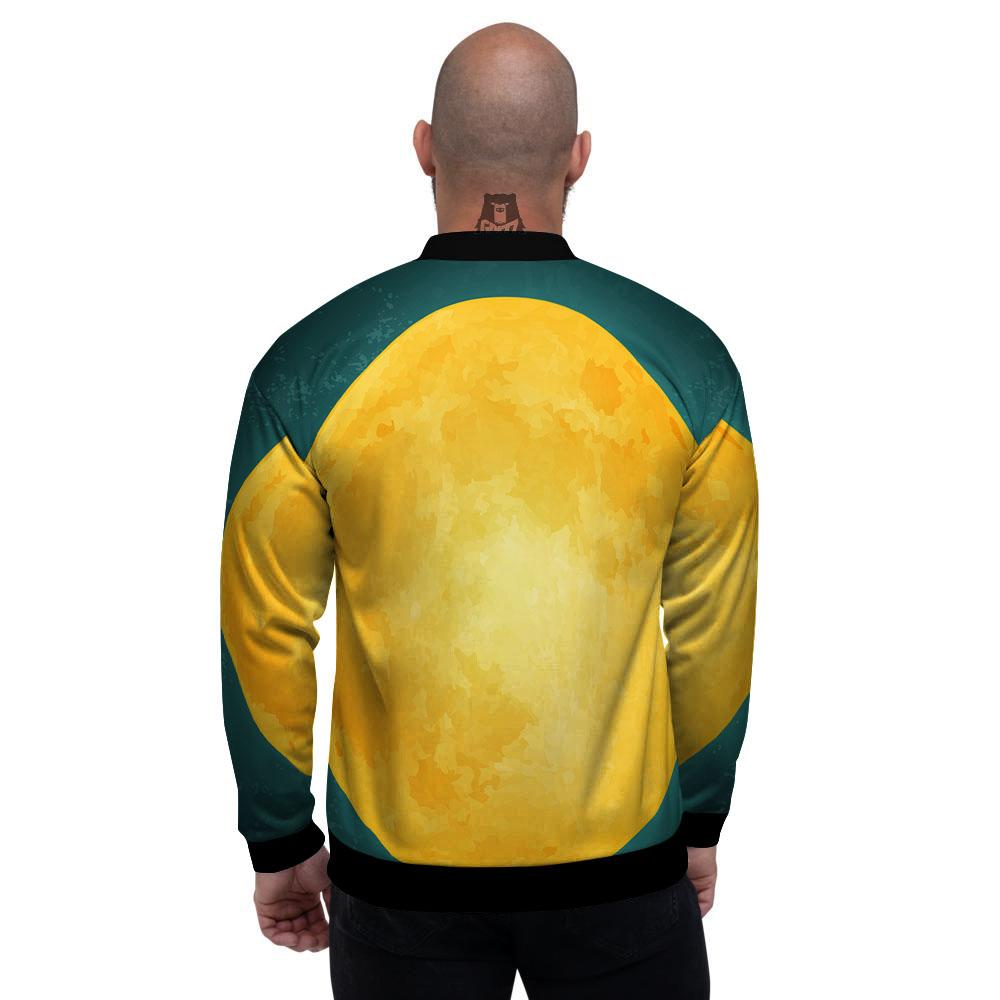 Full Moon Yellow Print Men's Bomber Jacket-grizzshop