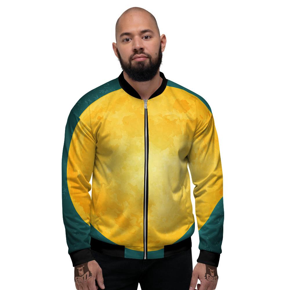 Full Moon Yellow Print Men's Bomber Jacket-grizzshop