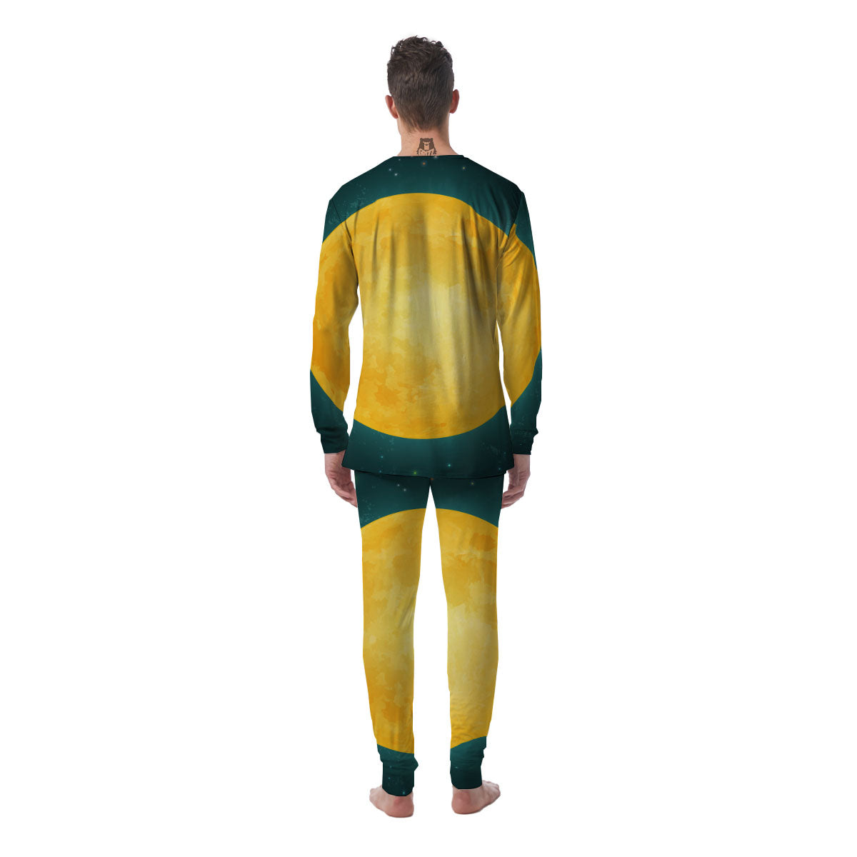 Full Moon Yellow Print Men's Pajamas-grizzshop