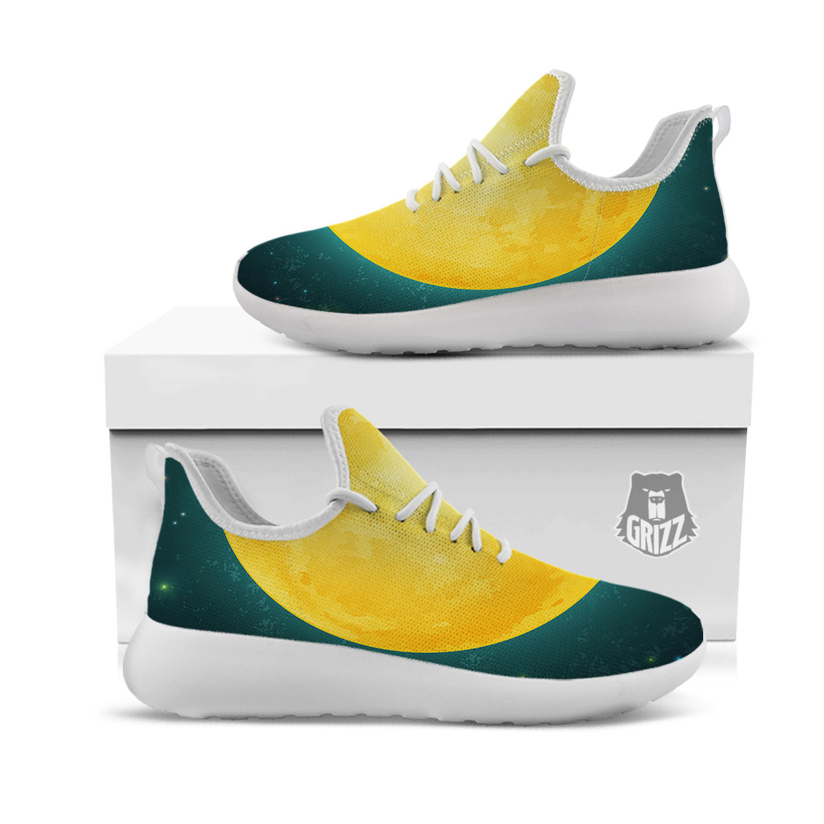 Full Moon Yellow Print White Athletic Shoes-grizzshop