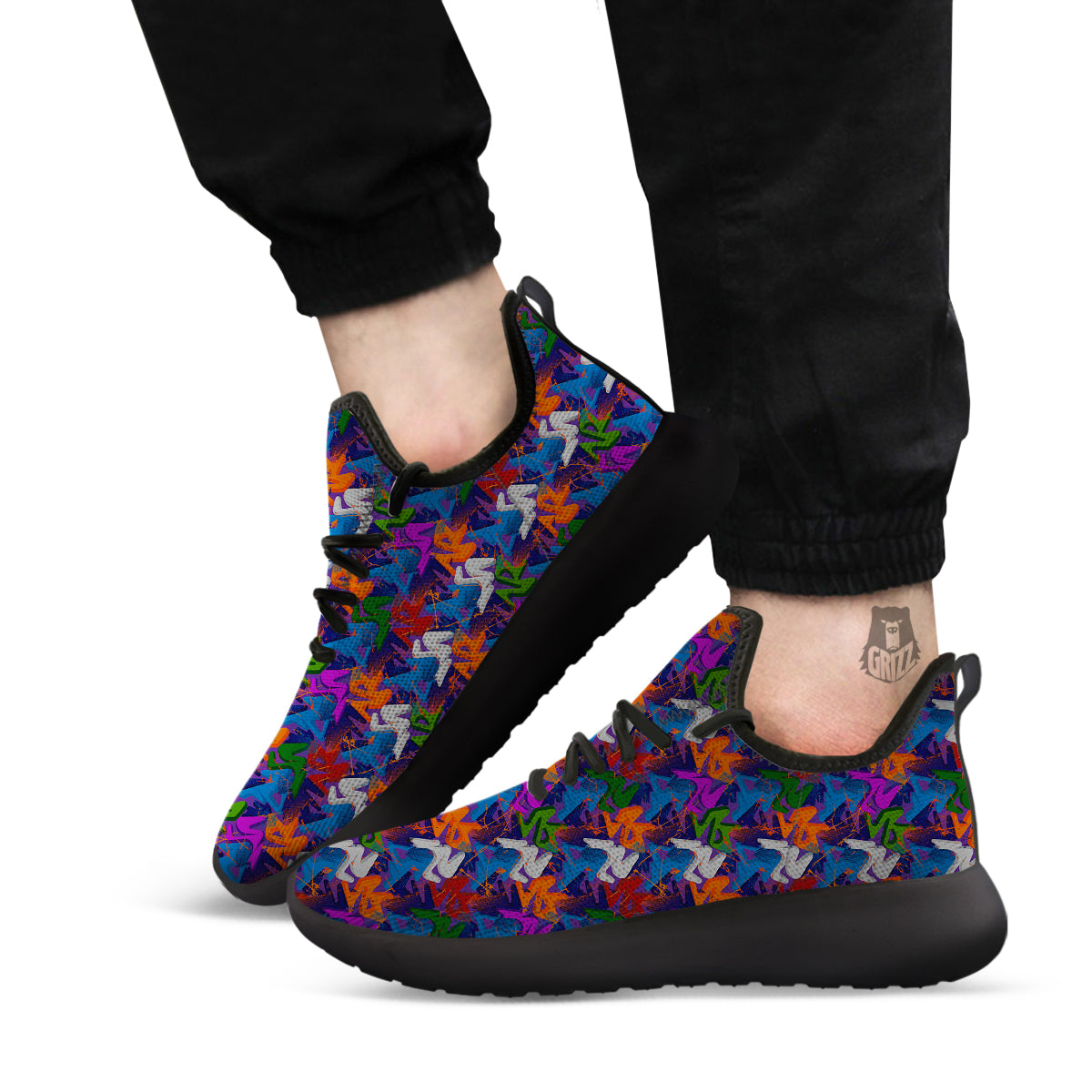 Funky Abstract Print Pattern Black Athletic Shoes-grizzshop