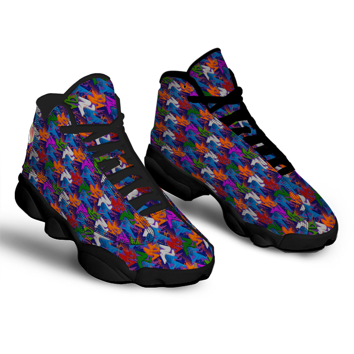 Funky Abstract Print Pattern Black Basketball Shoes-grizzshop