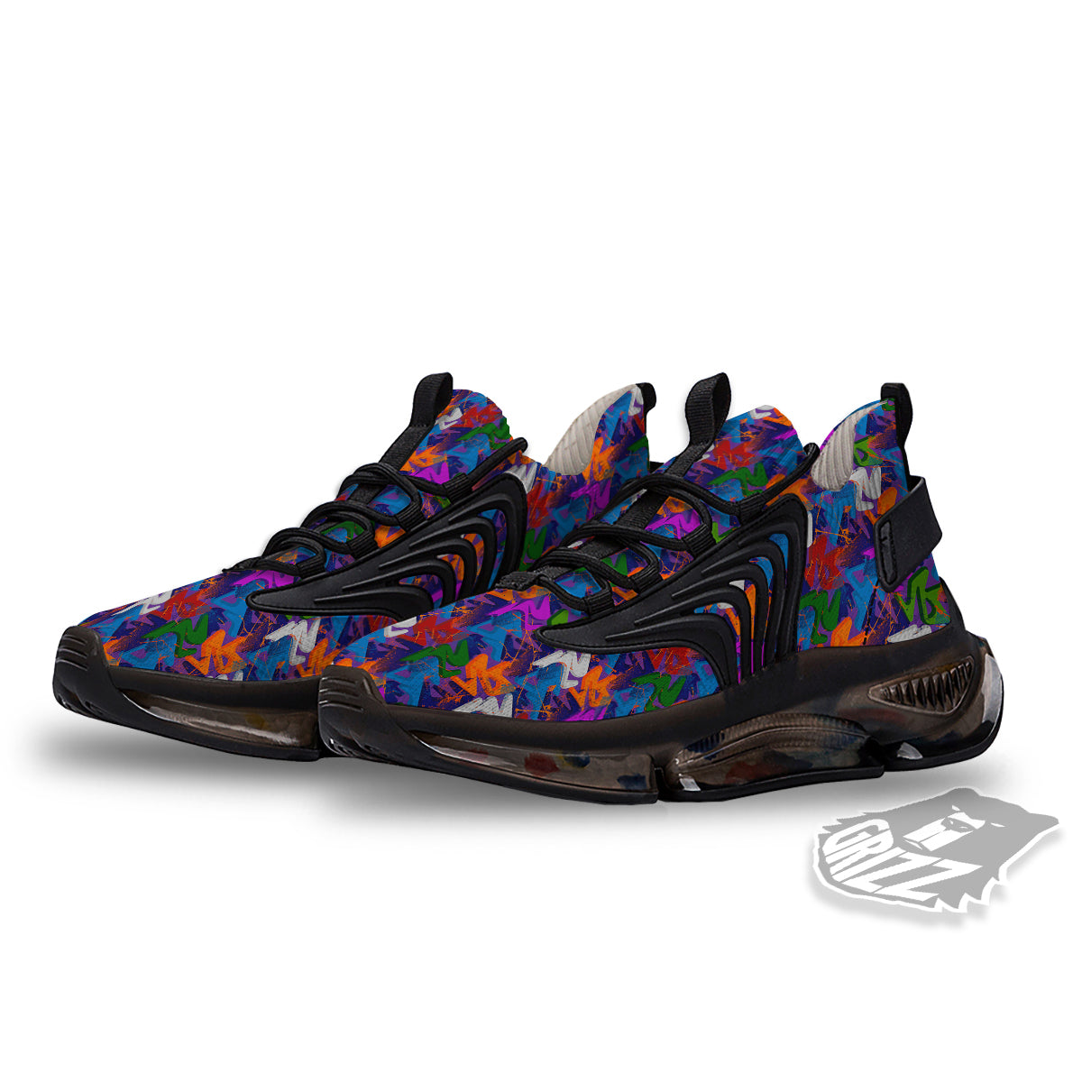 Funky Abstract Print Pattern Black Gym Shoes-grizzshop
