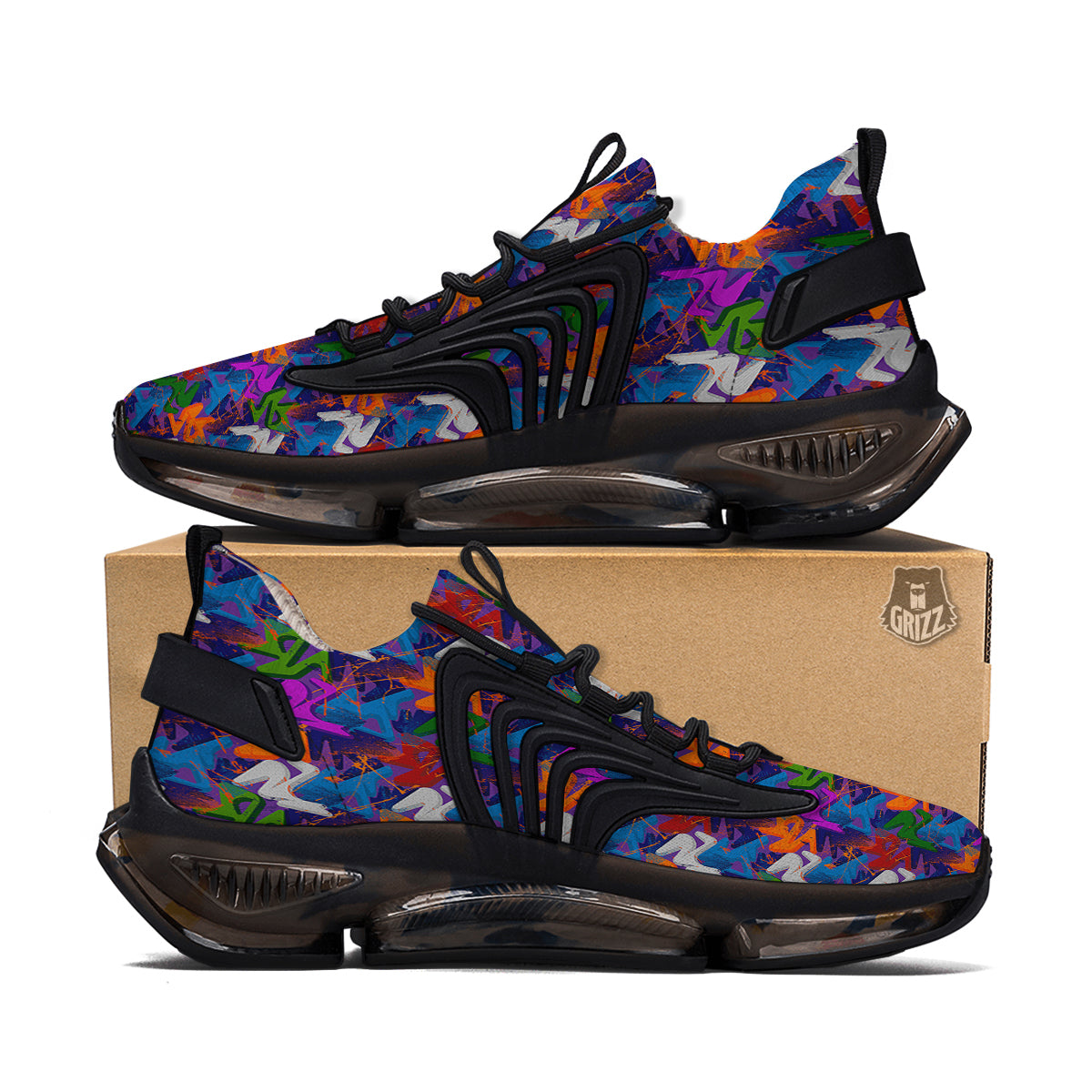 Funky Abstract Print Pattern Black Gym Shoes-grizzshop