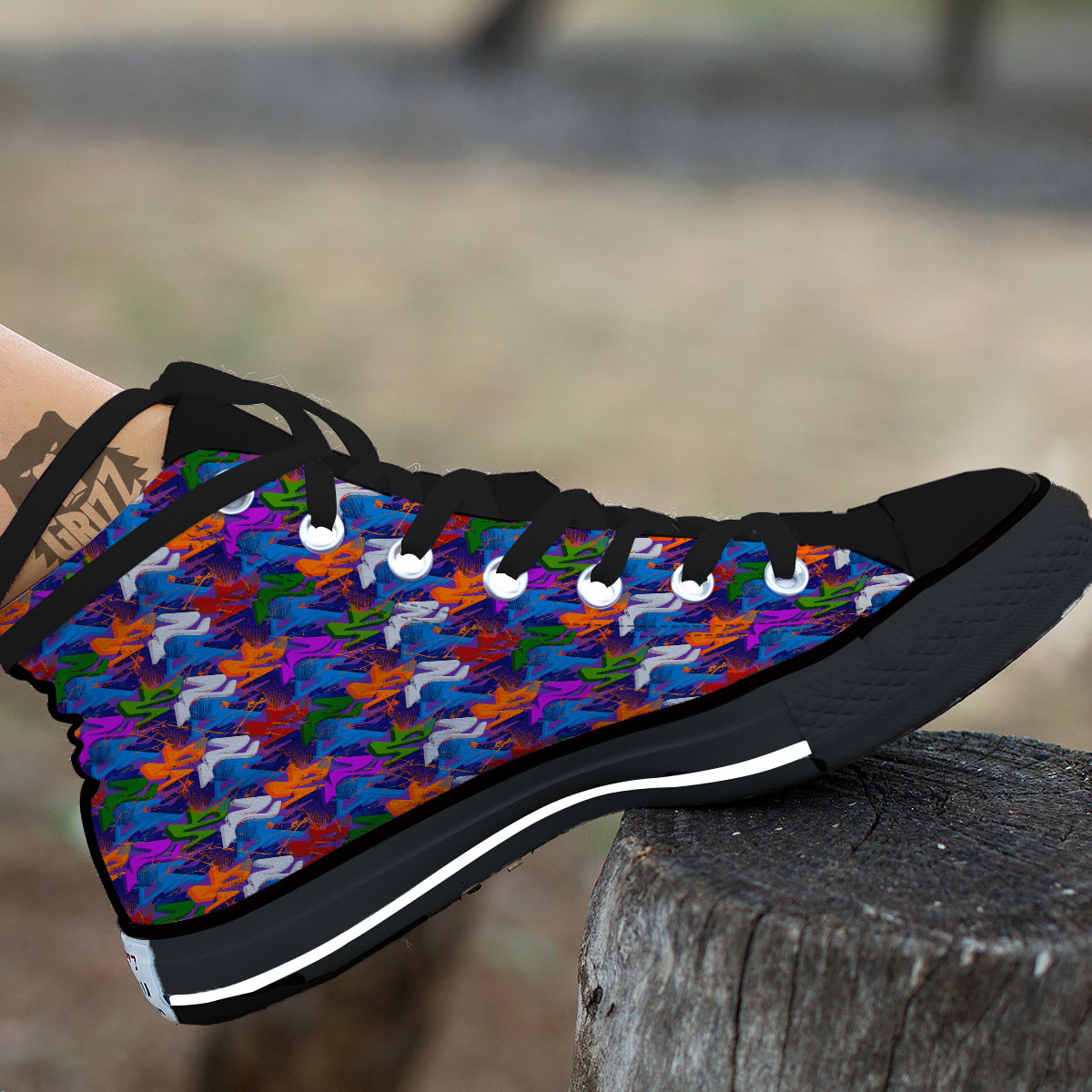 Funky Abstract Print Pattern Black High Top Shoes-grizzshop