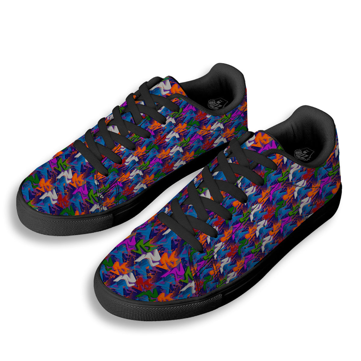 Funky Abstract Print Pattern Black Low Top Sneakers-grizzshop