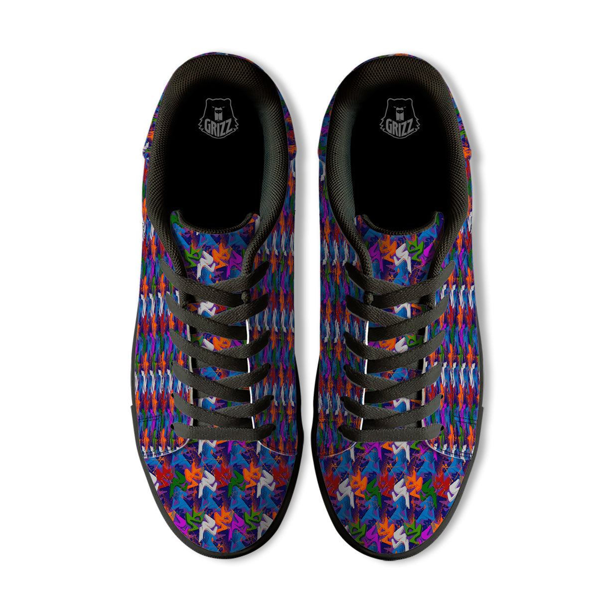 Funky Abstract Print Pattern Black Low Top Sneakers-grizzshop