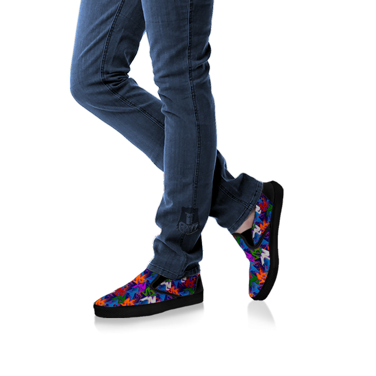 Funky Abstract Print Pattern Black Slip On Shoes-grizzshop