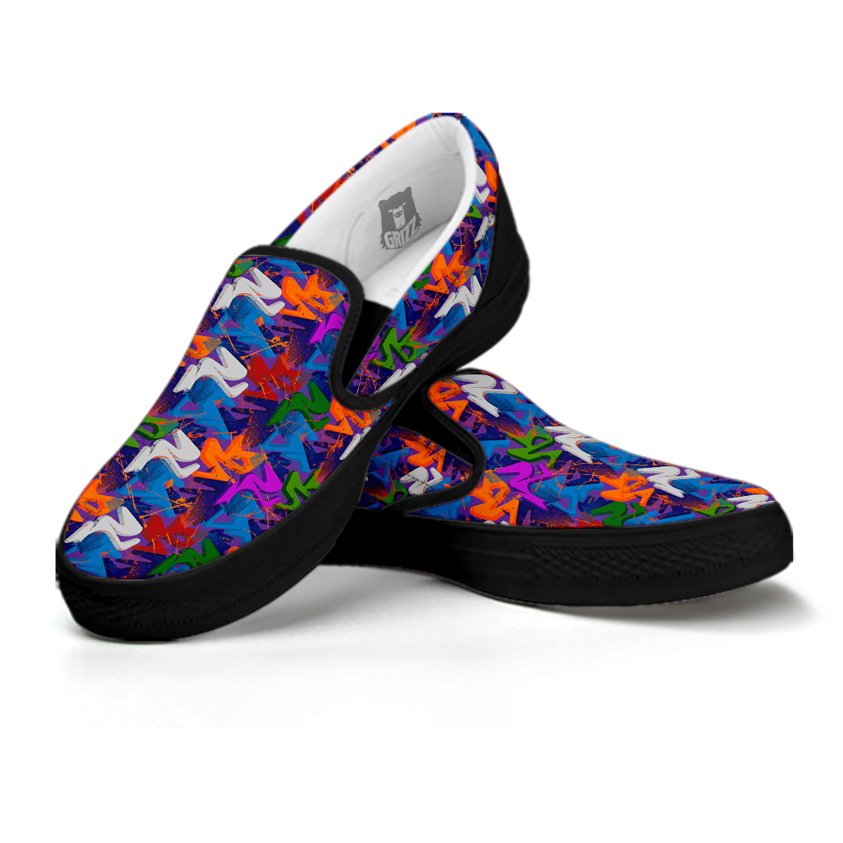 Funky Abstract Print Pattern Black Slip On Shoes-grizzshop