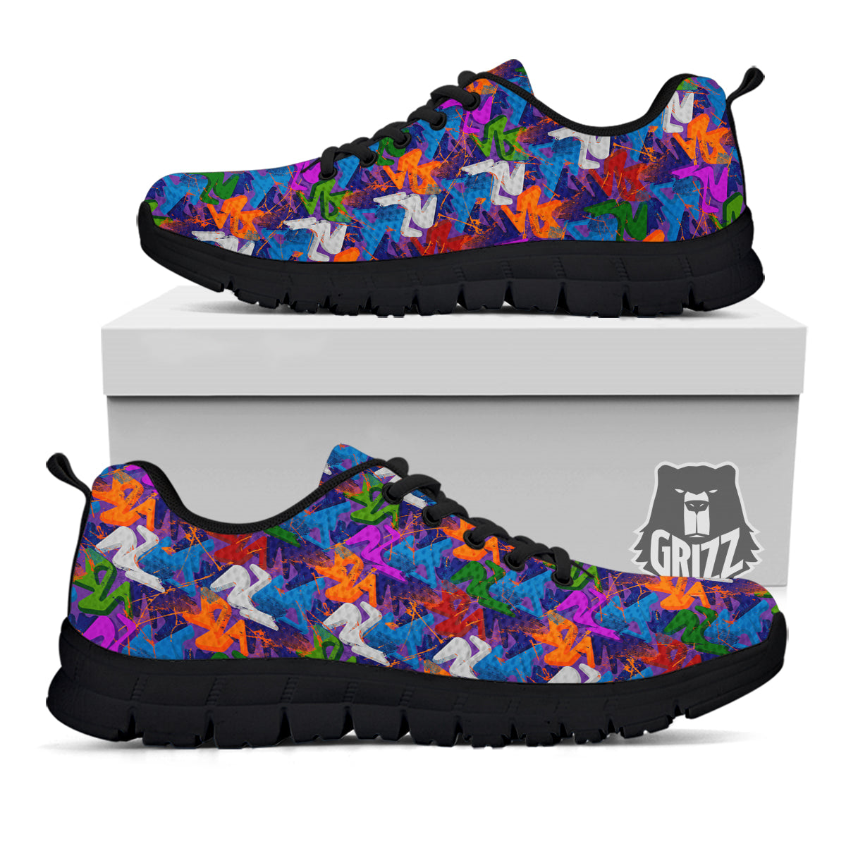 Funky Abstract Print Pattern Black Sneaker-grizzshop