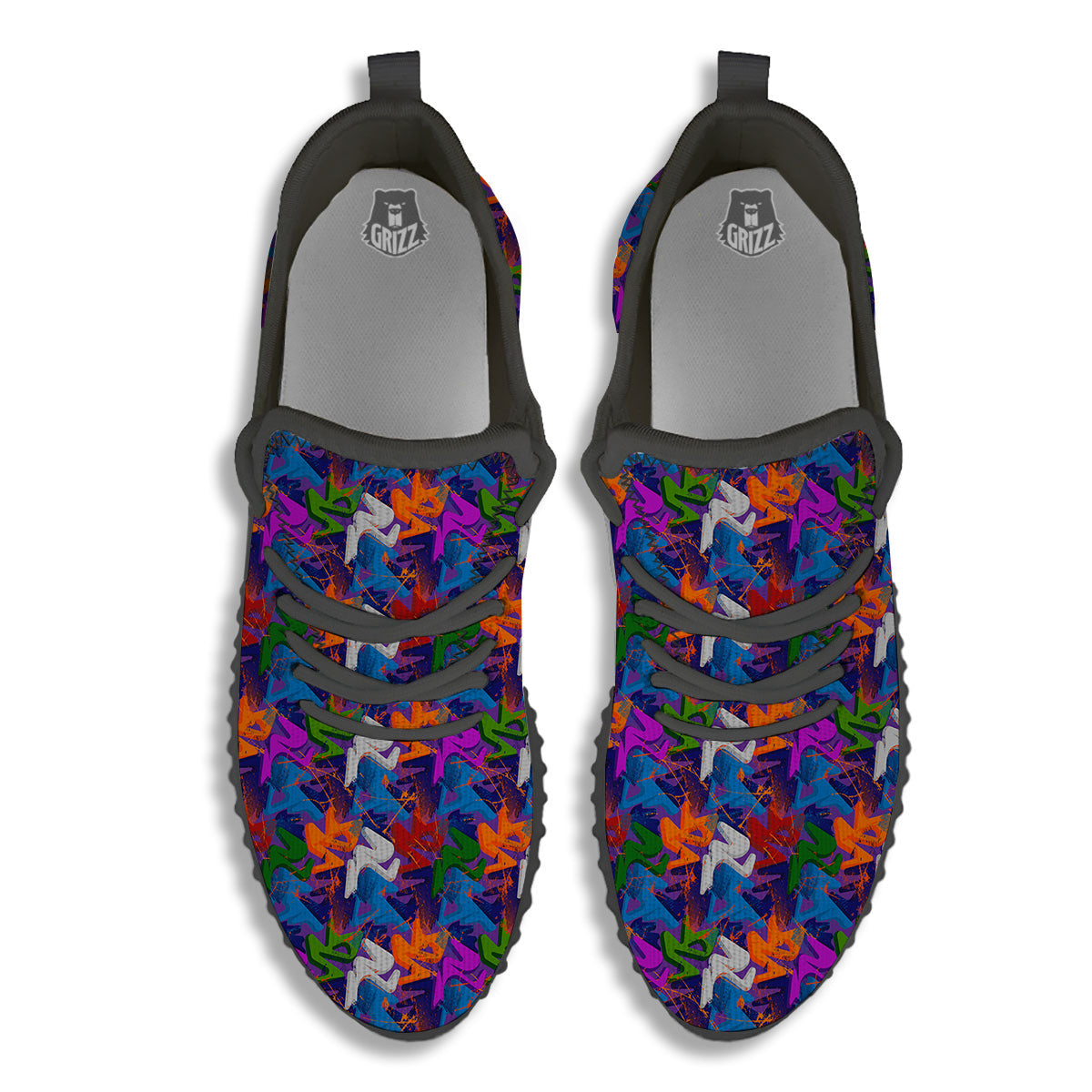 Funky Abstract Print Pattern Black Walking Shoes-grizzshop