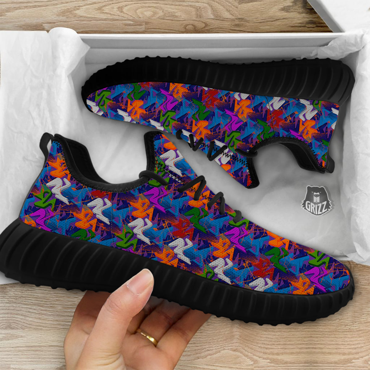 Funky Abstract Print Pattern Black Walking Shoes-grizzshop