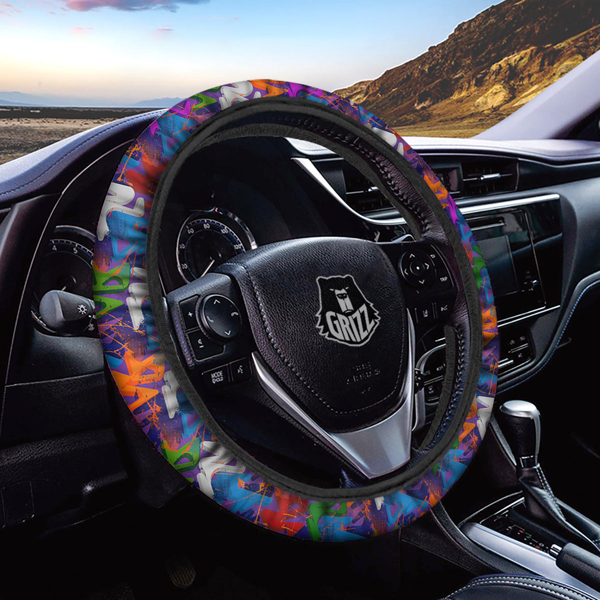 Funky Abstract Print Pattern Car Steering Wheel Cover-grizzshop