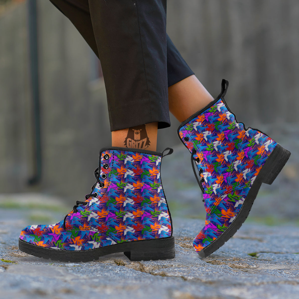 Funky Abstract Print Pattern Leather Boots-grizzshop