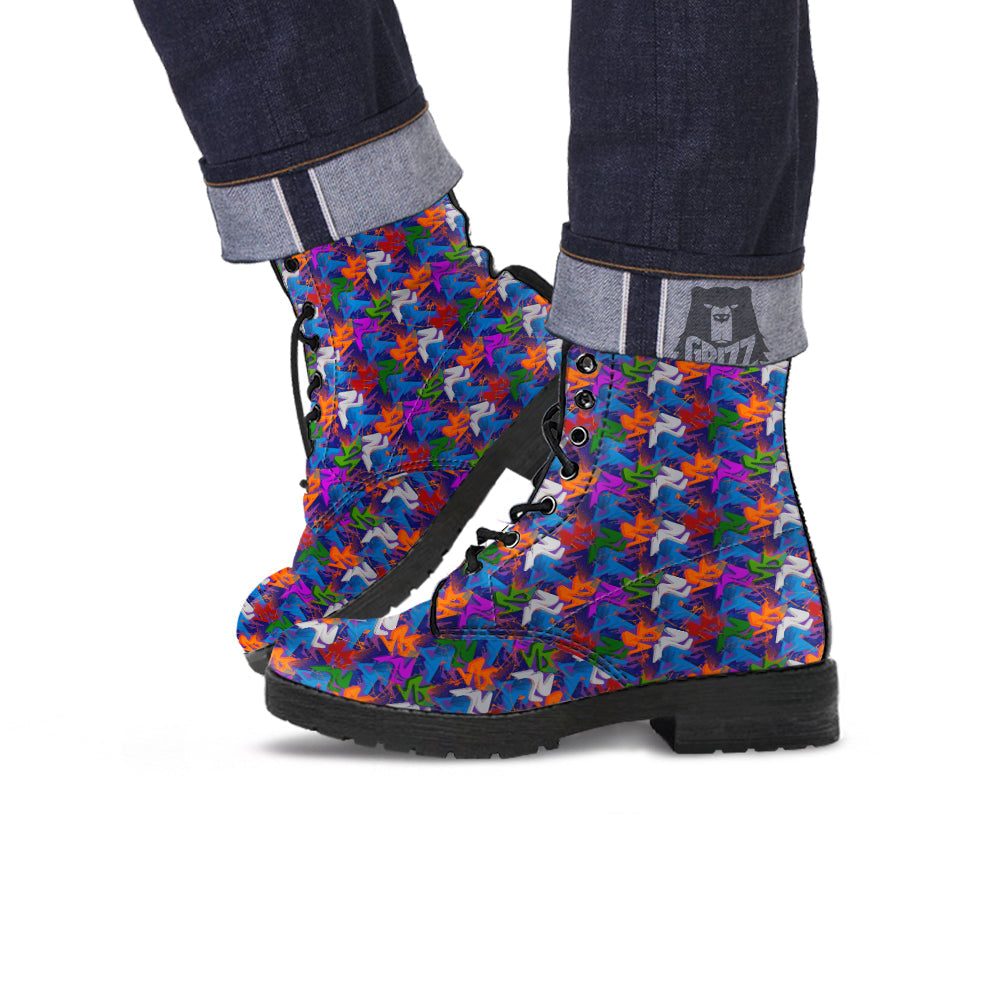Funky Abstract Print Pattern Leather Boots-grizzshop