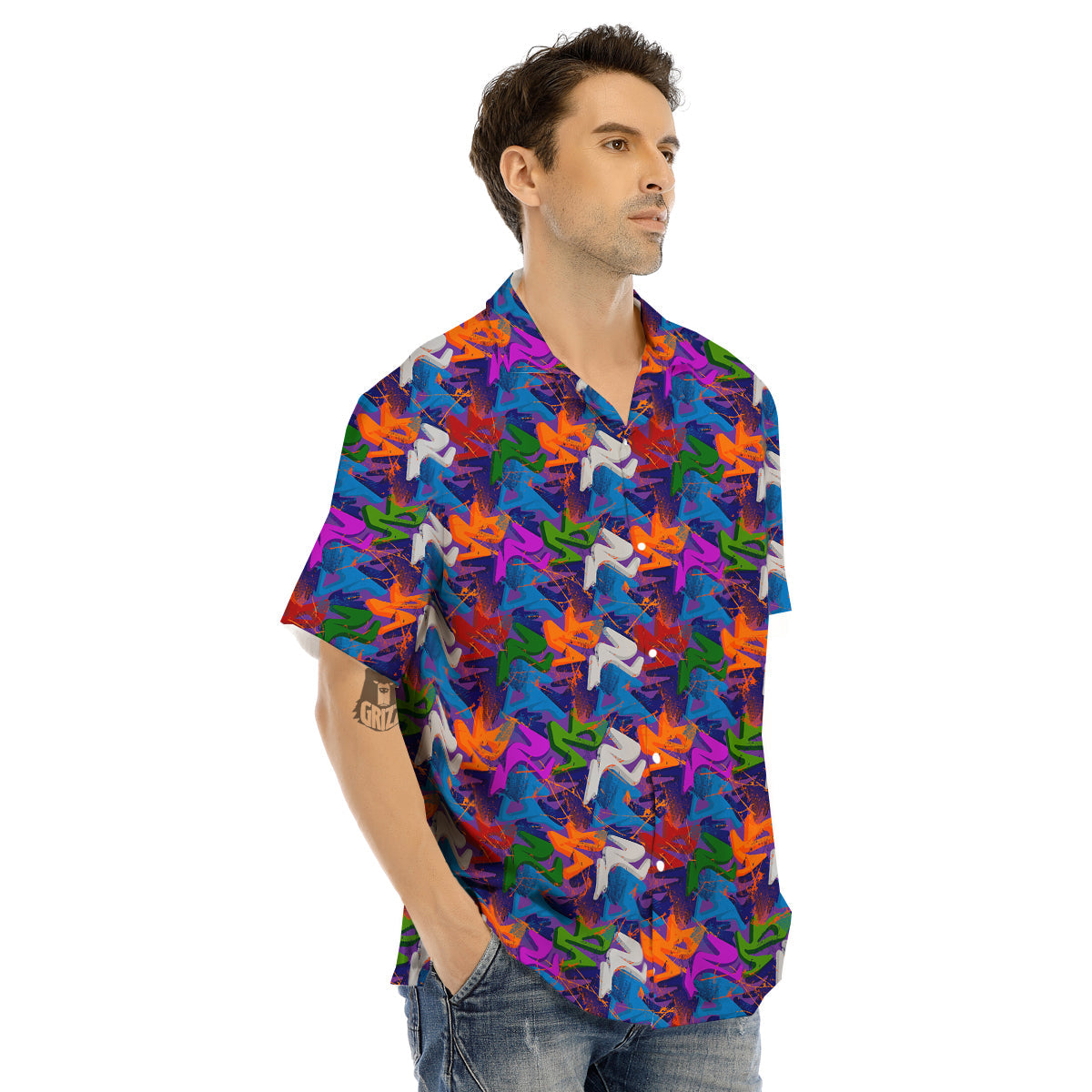 Funky Abstract Print Pattern Men's Hawaiian Shirt-grizzshop
