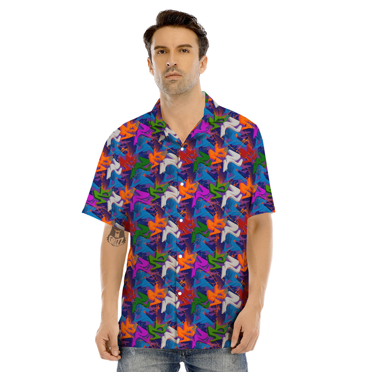 Funky Abstract Print Pattern Men's Hawaiian Shirt-grizzshop
