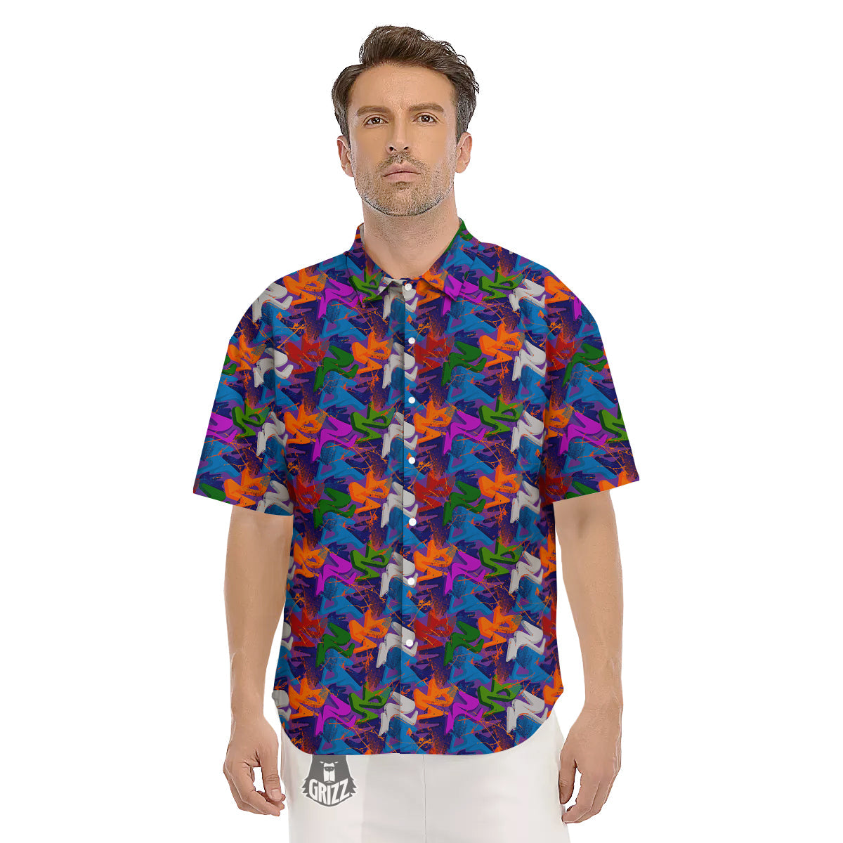 Funky Abstract Print Pattern Men's Short Sleeve Shirts-grizzshop