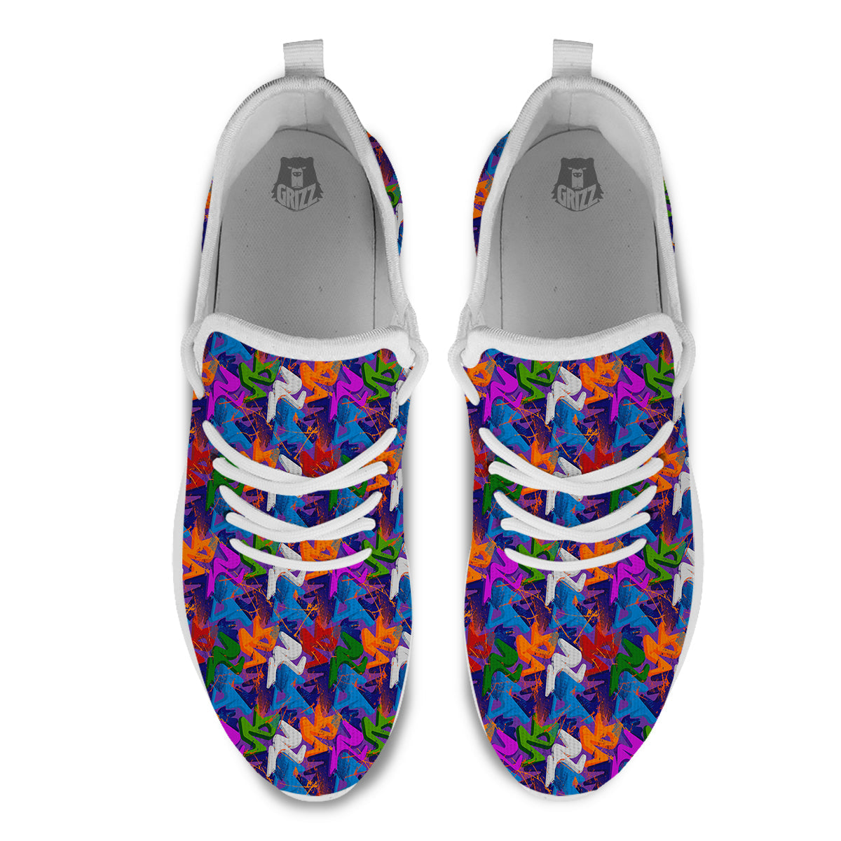 Funky Abstract Print Pattern White Athletic Shoes-grizzshop