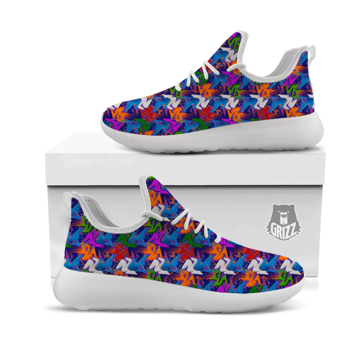 Funky Abstract Print Pattern White Athletic Shoes-grizzshop