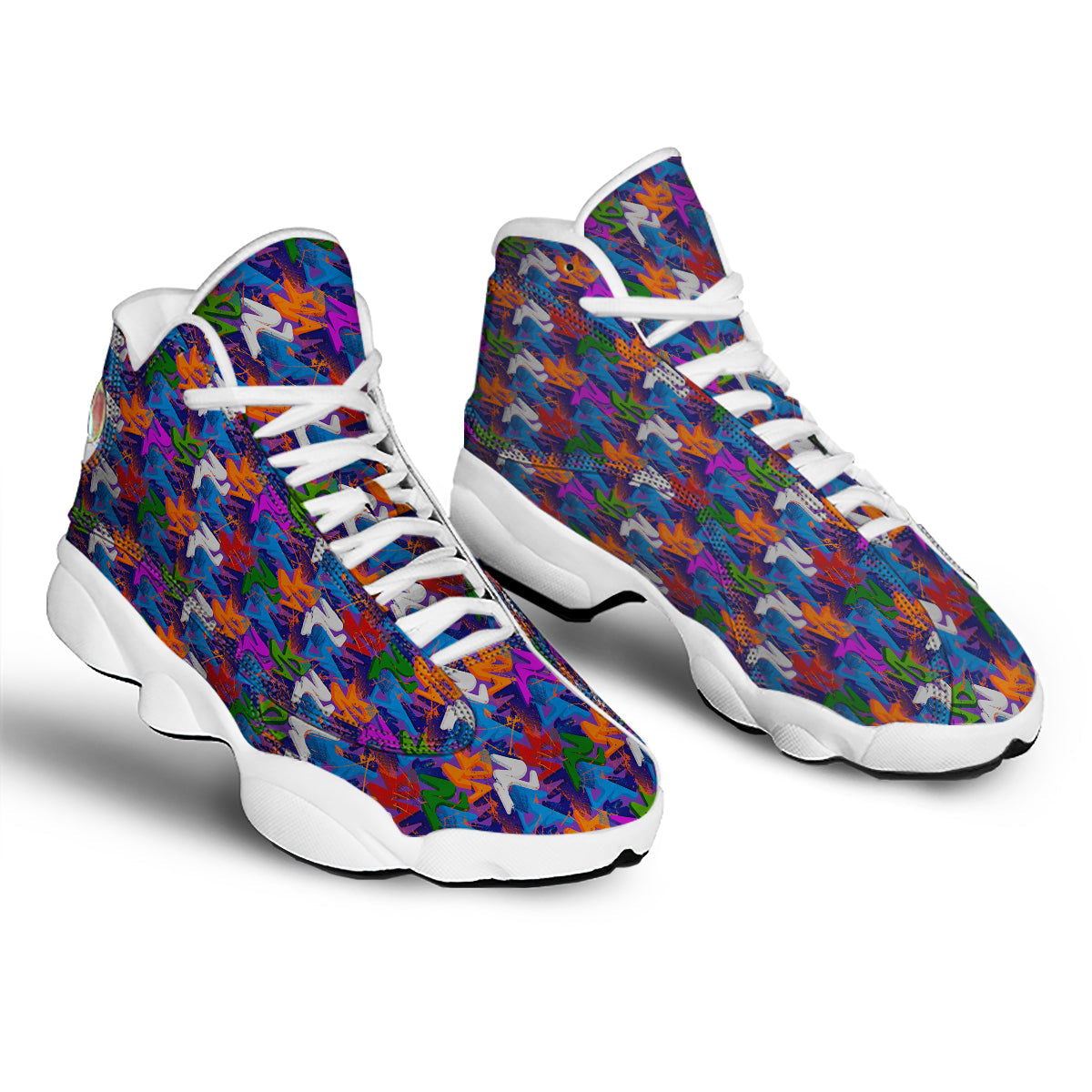 Funky Abstract Print Pattern White Basketball Shoes-grizzshop