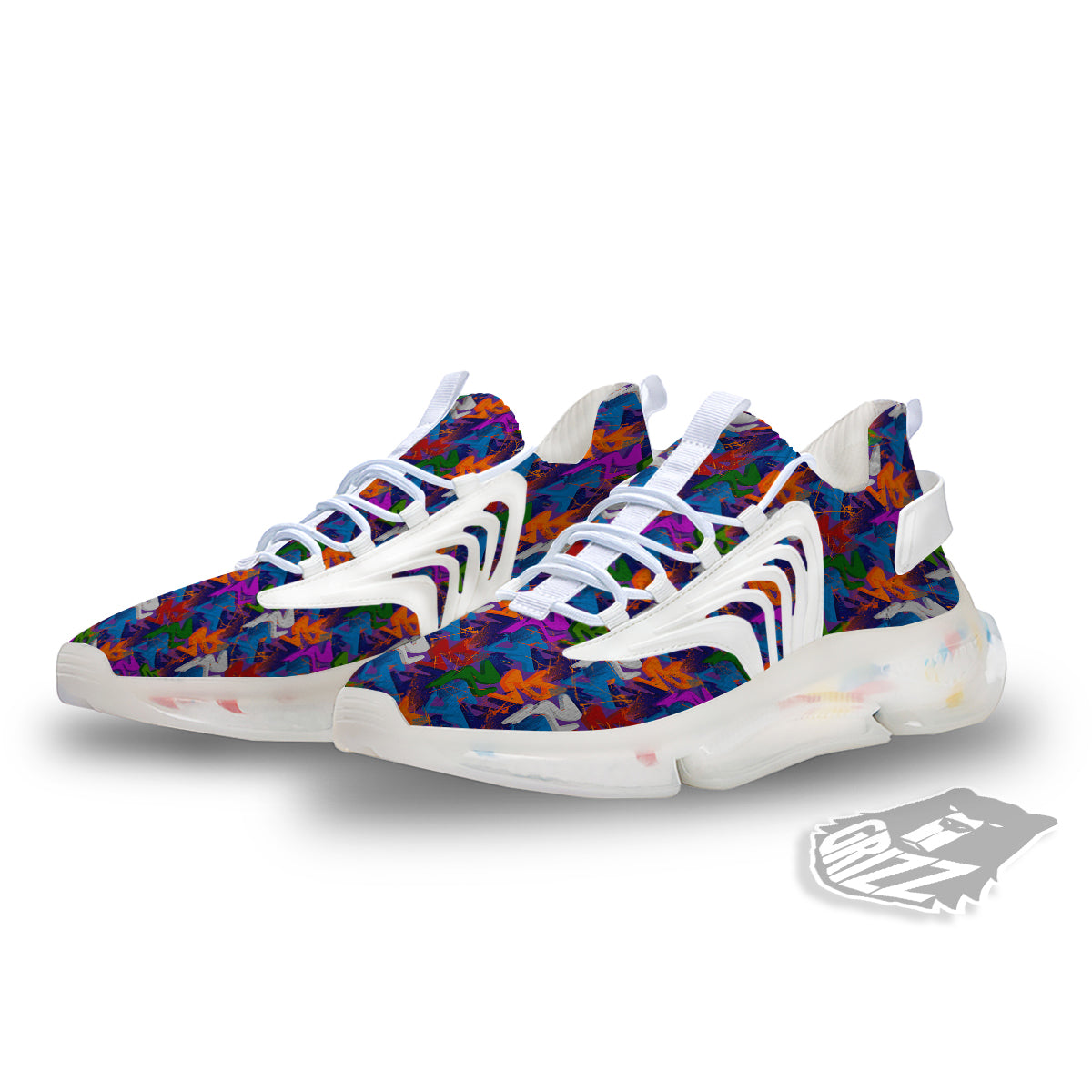 Funky Abstract Print Pattern White Gym Shoes-grizzshop