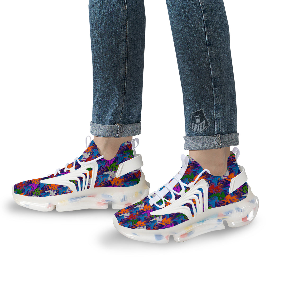 Funky Abstract Print Pattern White Gym Shoes-grizzshop