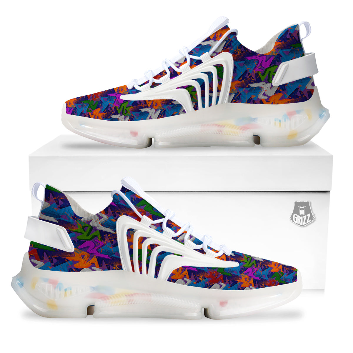 Funky Abstract Print Pattern White Gym Shoes-grizzshop