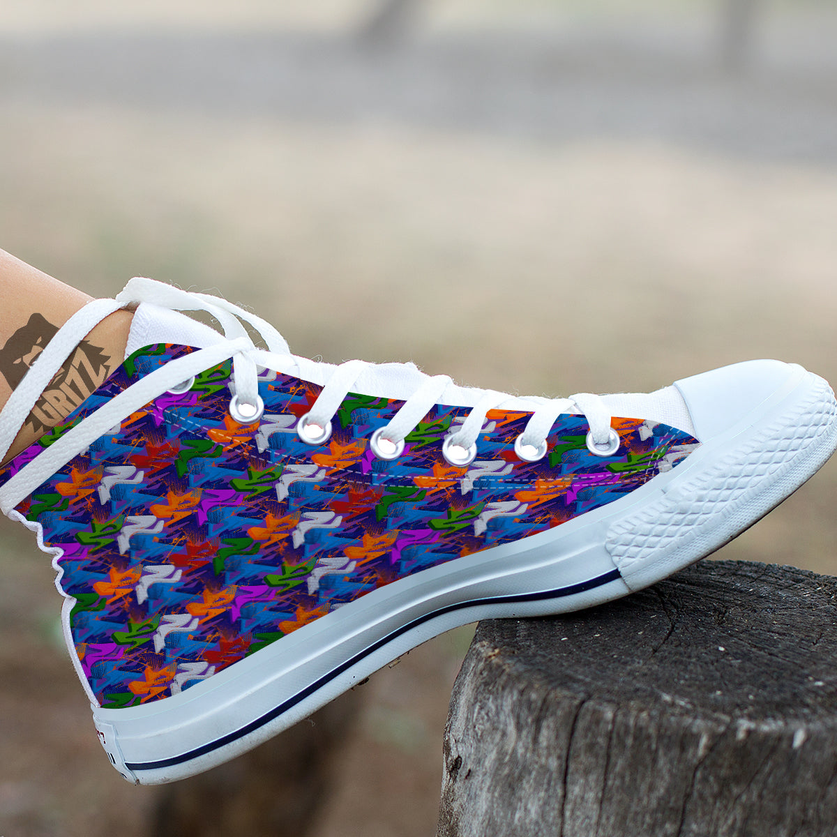 Funky Abstract Print Pattern White High Top Shoes-grizzshop