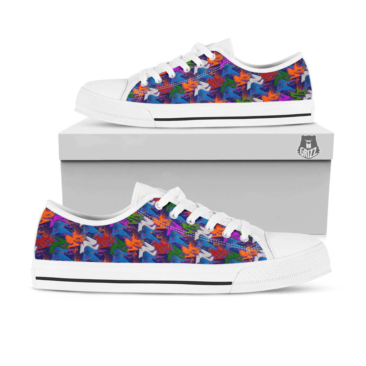 Funky Abstract Print Pattern White Low Top Shoes-grizzshop
