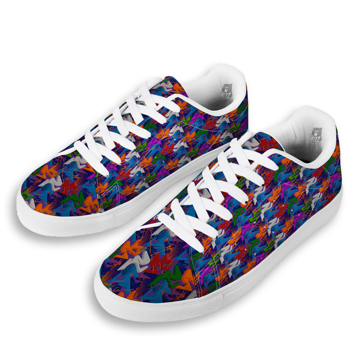 Funky Abstract Print Pattern White Low Top Sneakers-grizzshop