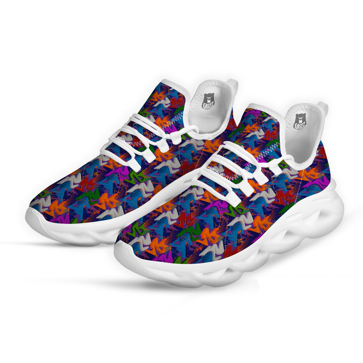 Funky Abstract Print Pattern White Running Shoes-grizzshop