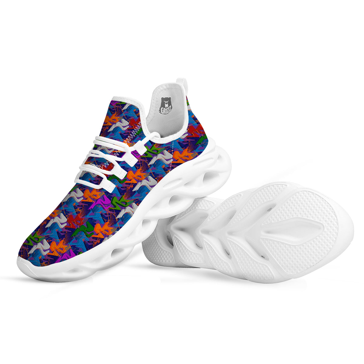 Funky Abstract Print Pattern White Running Shoes-grizzshop
