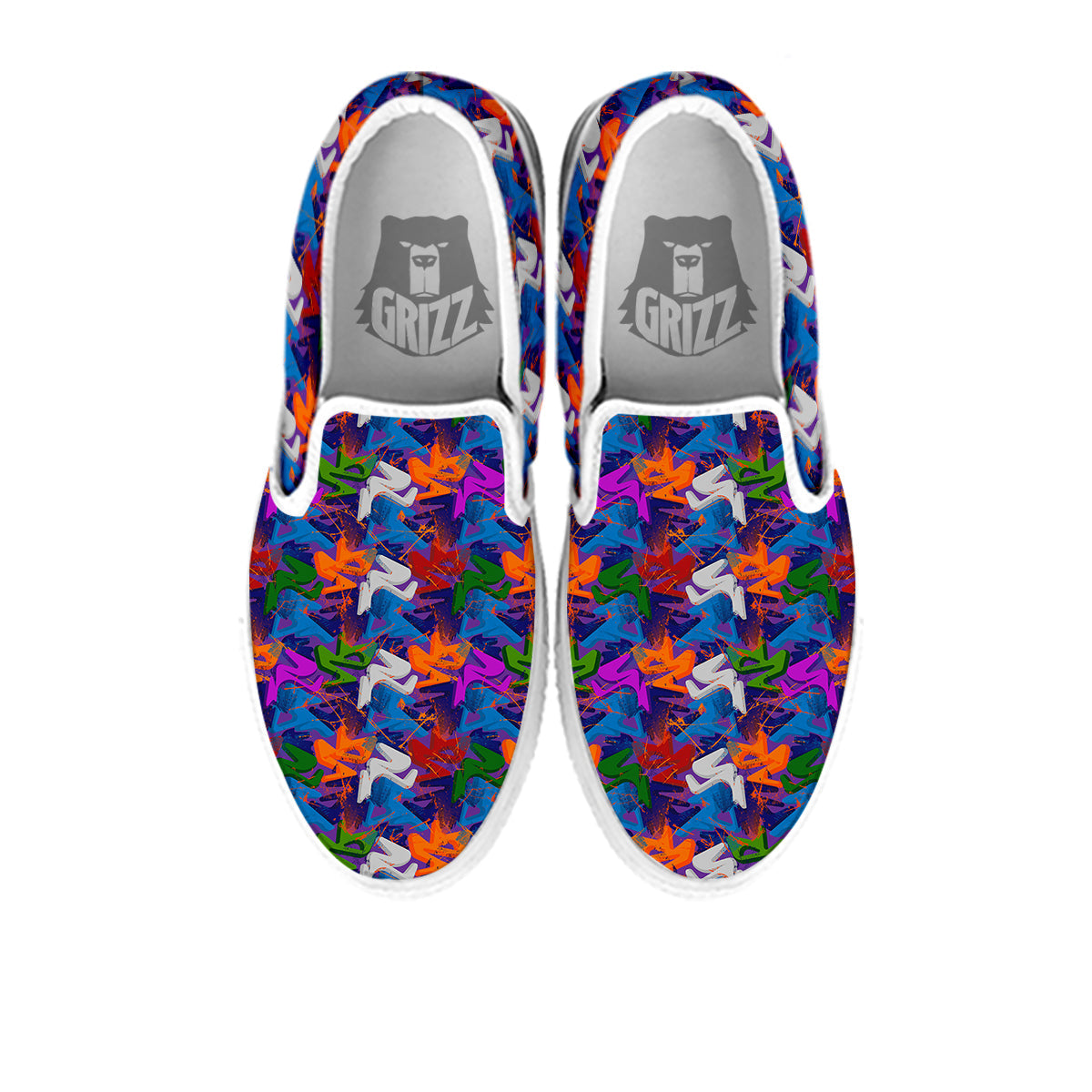Funky Abstract Print Pattern White Slip On Shoes-grizzshop