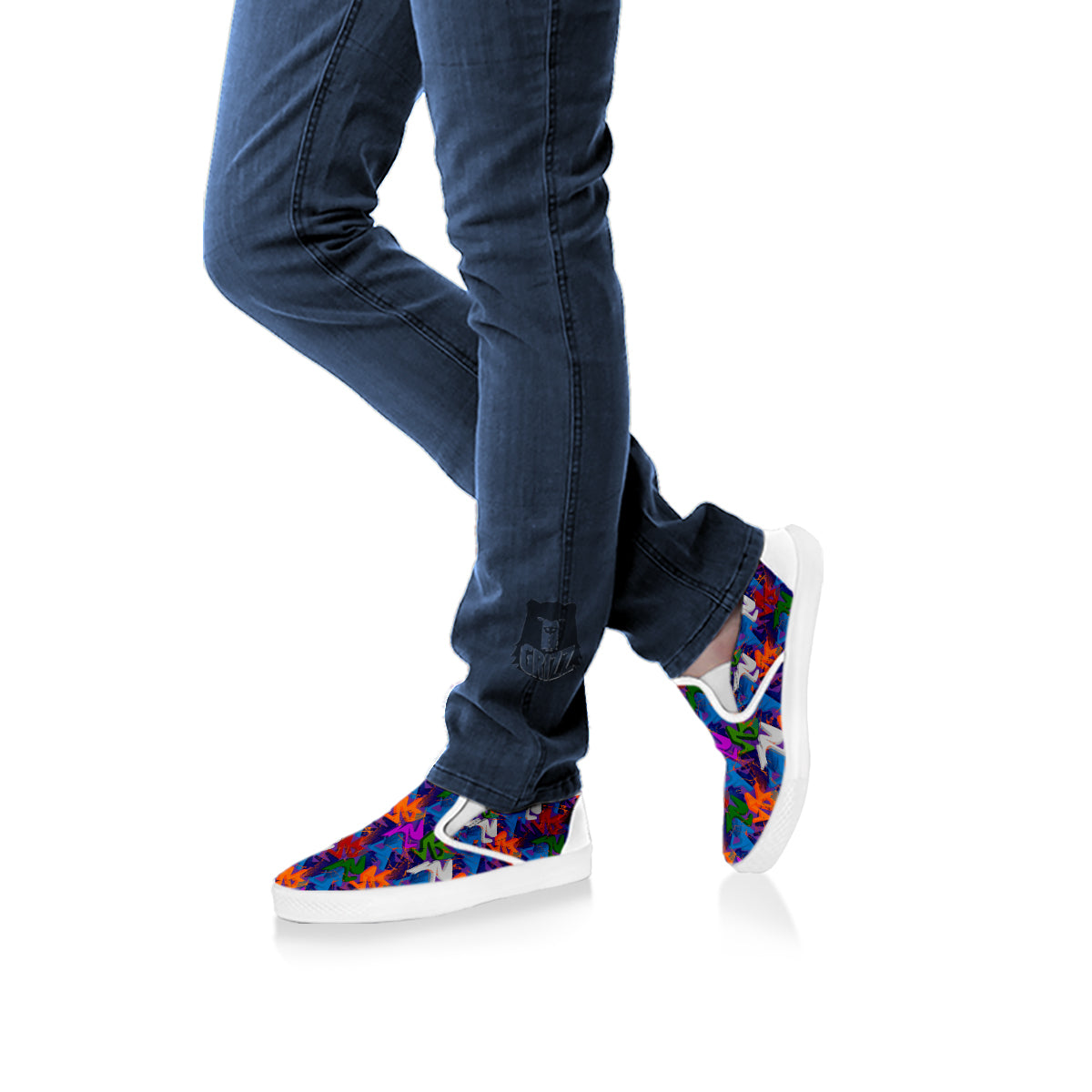 Funky Abstract Print Pattern White Slip On Shoes-grizzshop