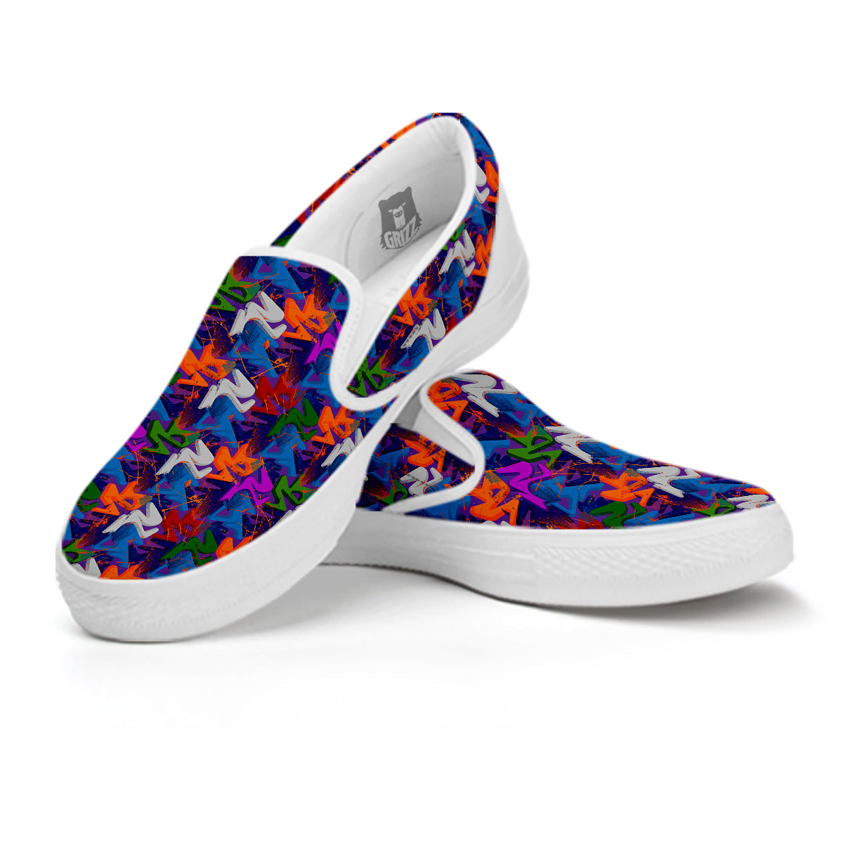 Funky Abstract Print Pattern White Slip On Shoes-grizzshop