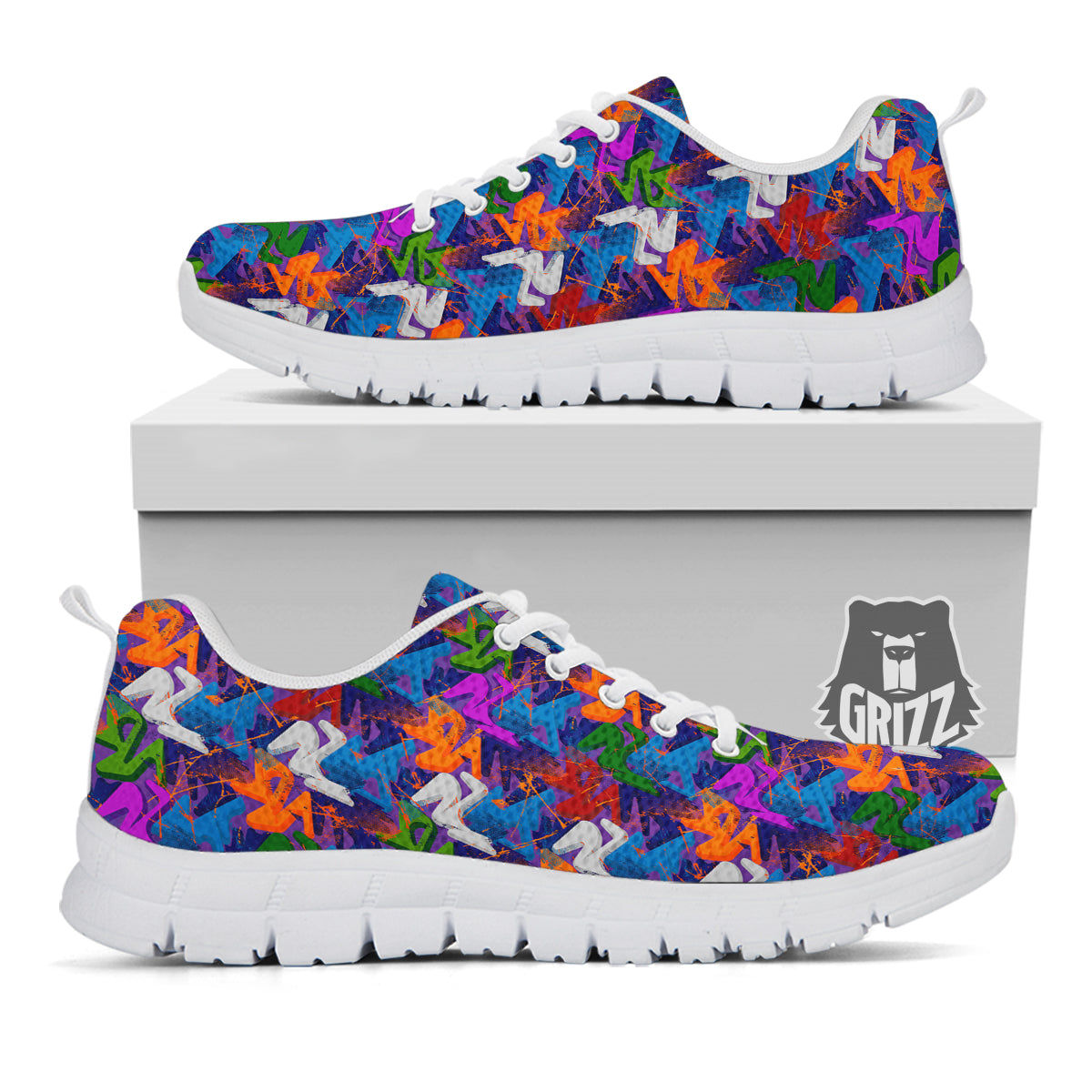 Funky Abstract Print Pattern White Sneaker-grizzshop