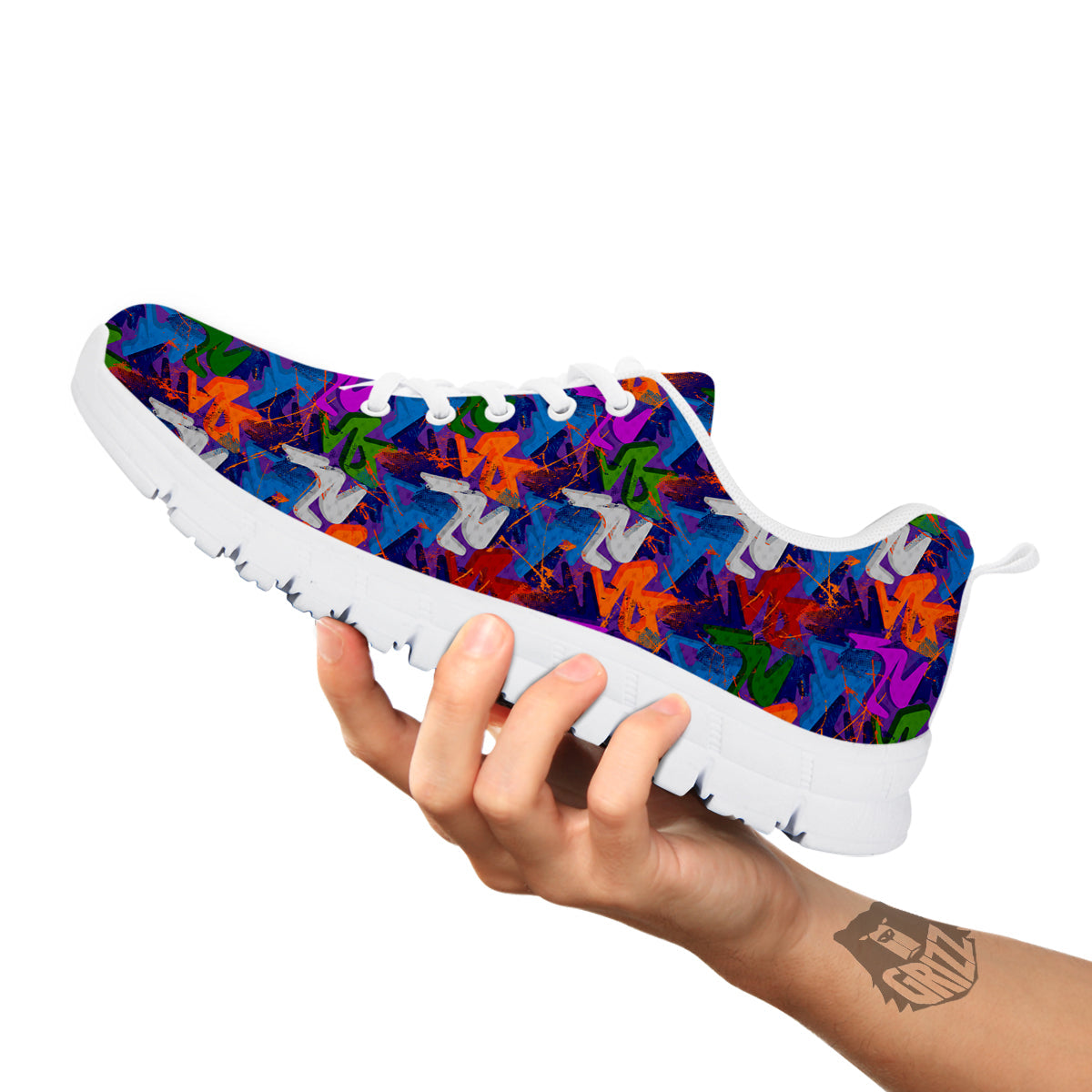 Funky Abstract Print Pattern White Sneaker-grizzshop