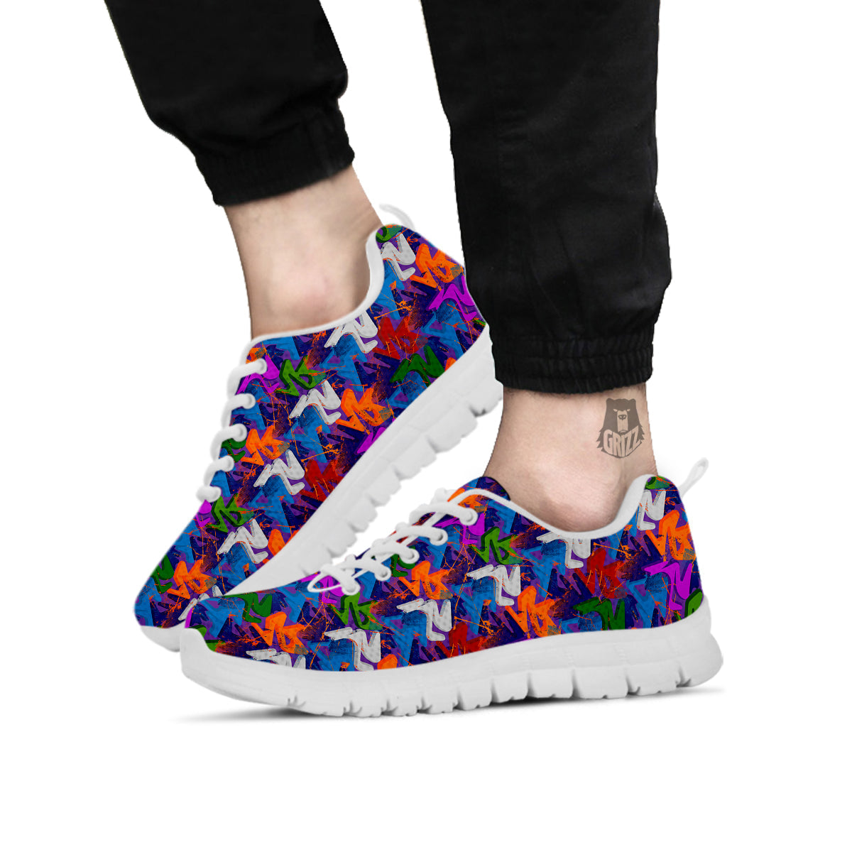 Funky Abstract Print Pattern White Sneaker-grizzshop