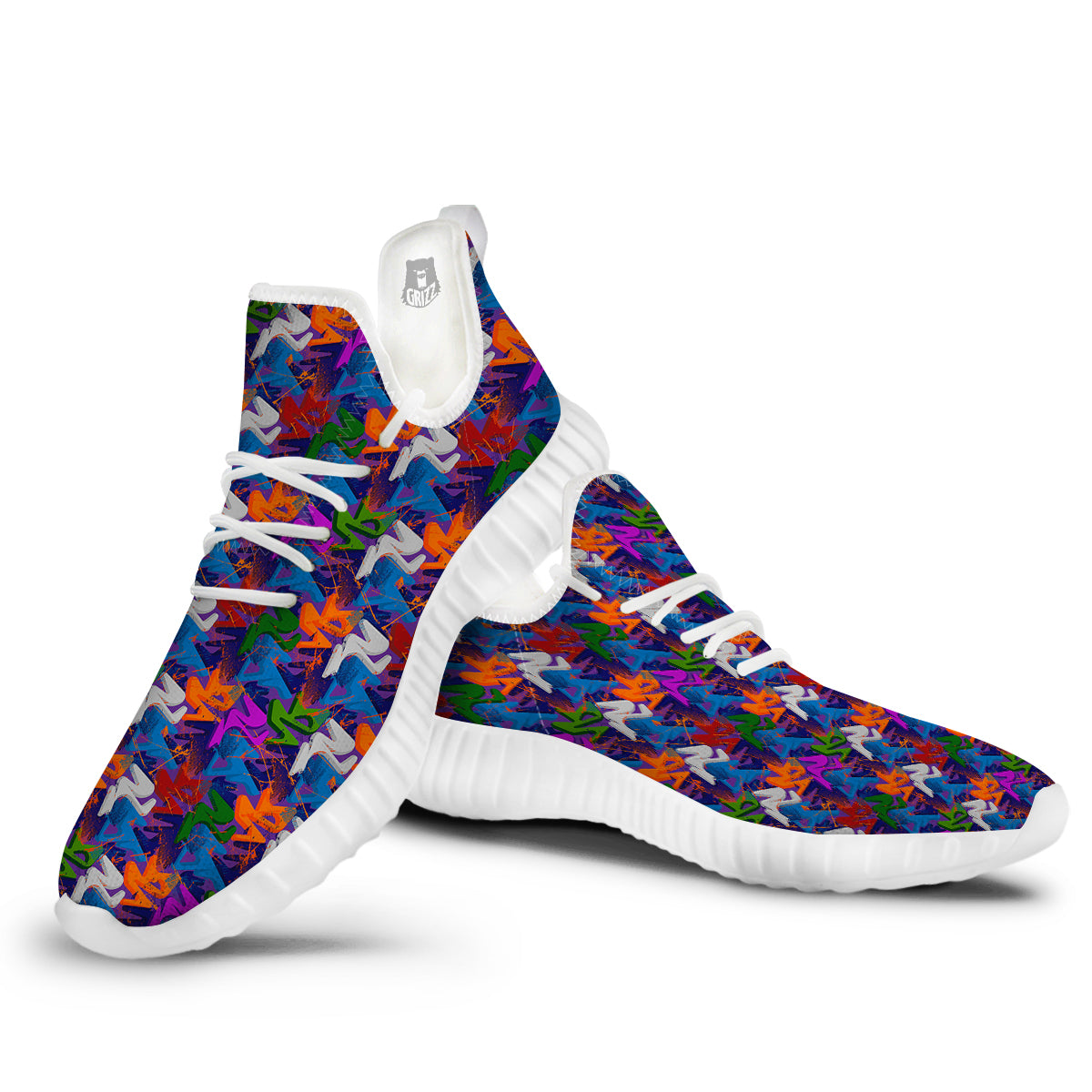 Funky Abstract Print Pattern White Walking Shoes-grizzshop