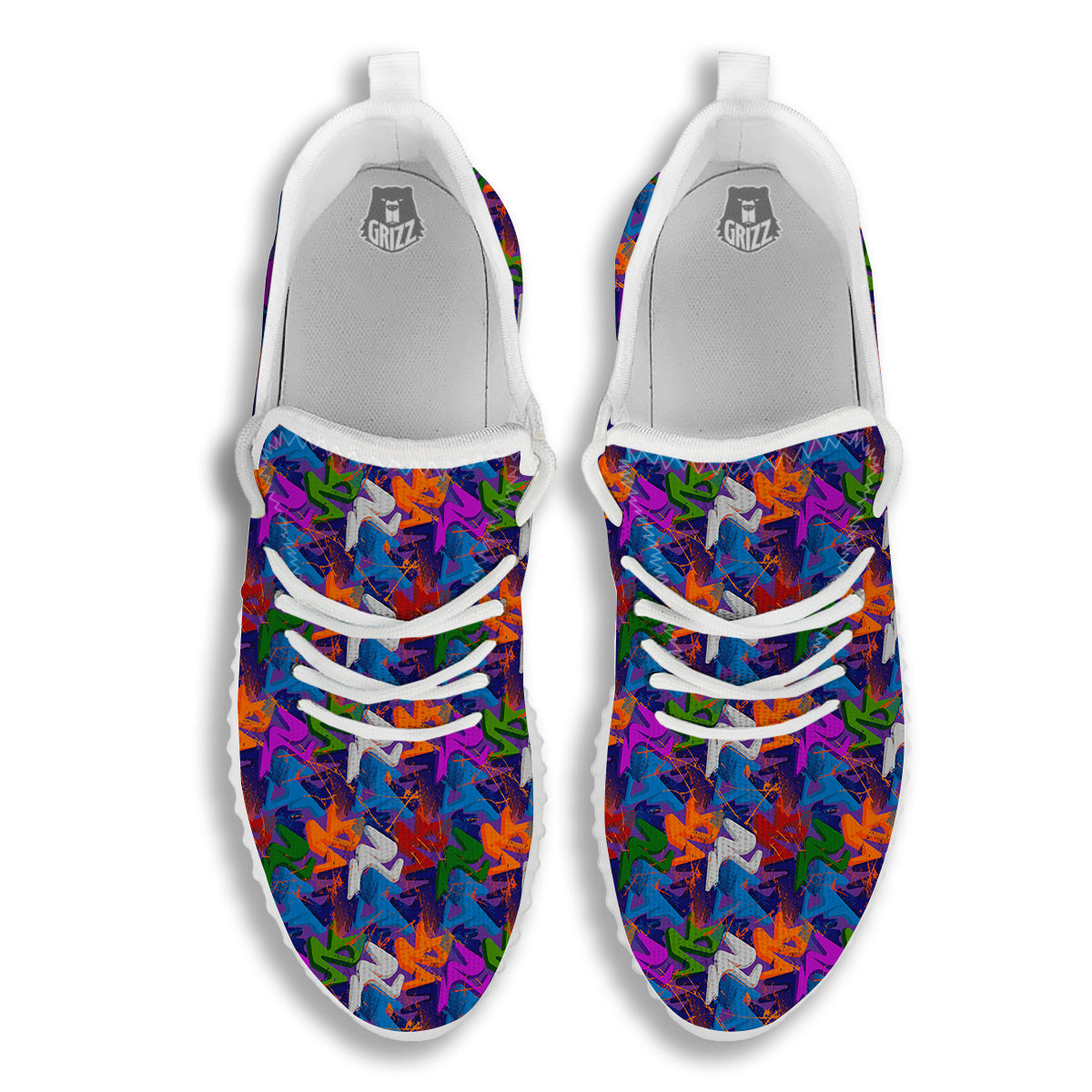 Funky Abstract Print Pattern White Walking Shoes-grizzshop