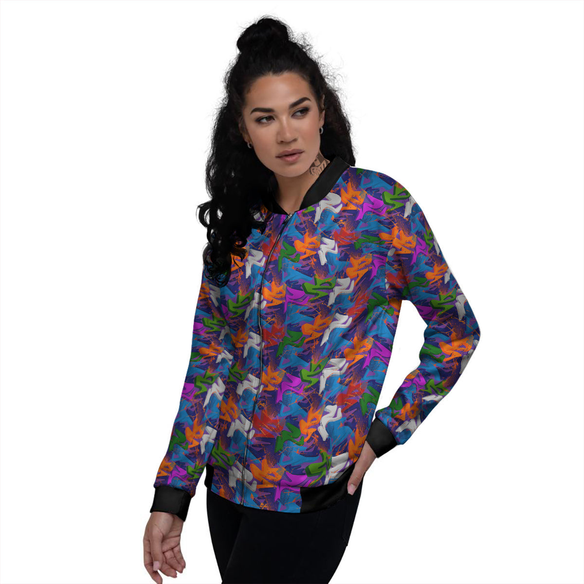 Funky Abstract Print Pattern Women's Bomber Jacket-grizzshop