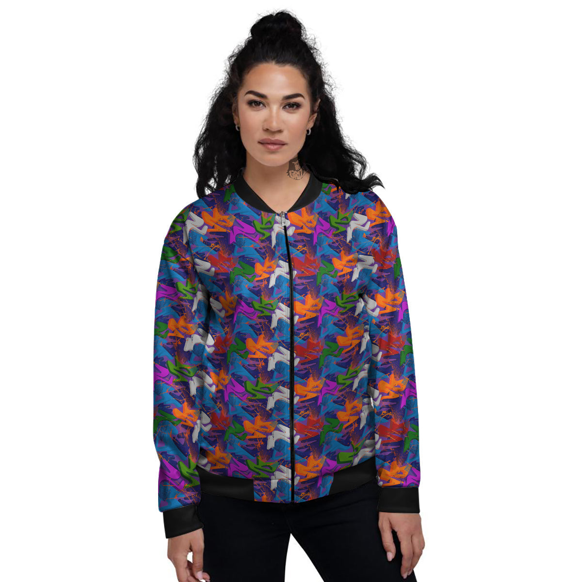 Funky Abstract Print Pattern Women's Bomber Jacket-grizzshop