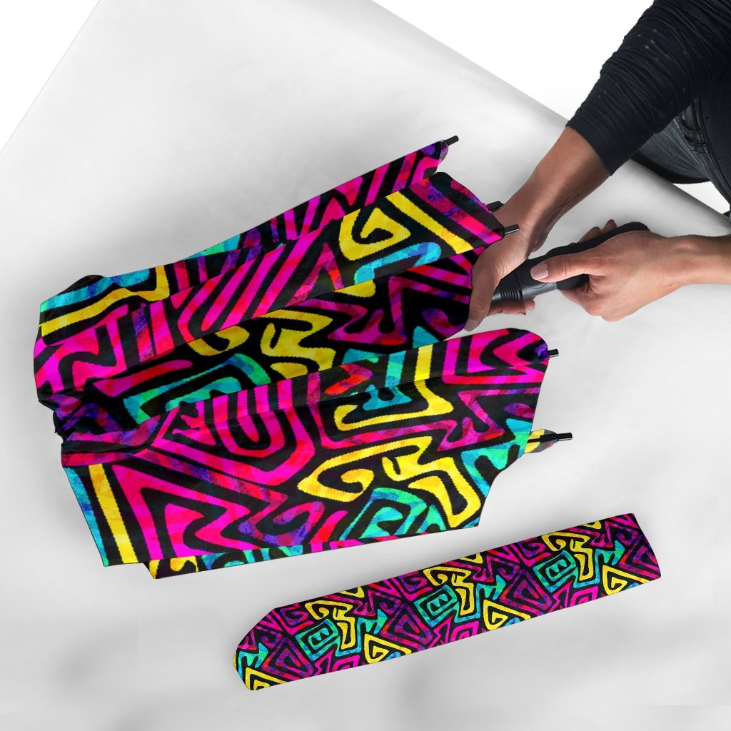 Funky Pattern Print Automatic Foldable Umbrella-grizzshop