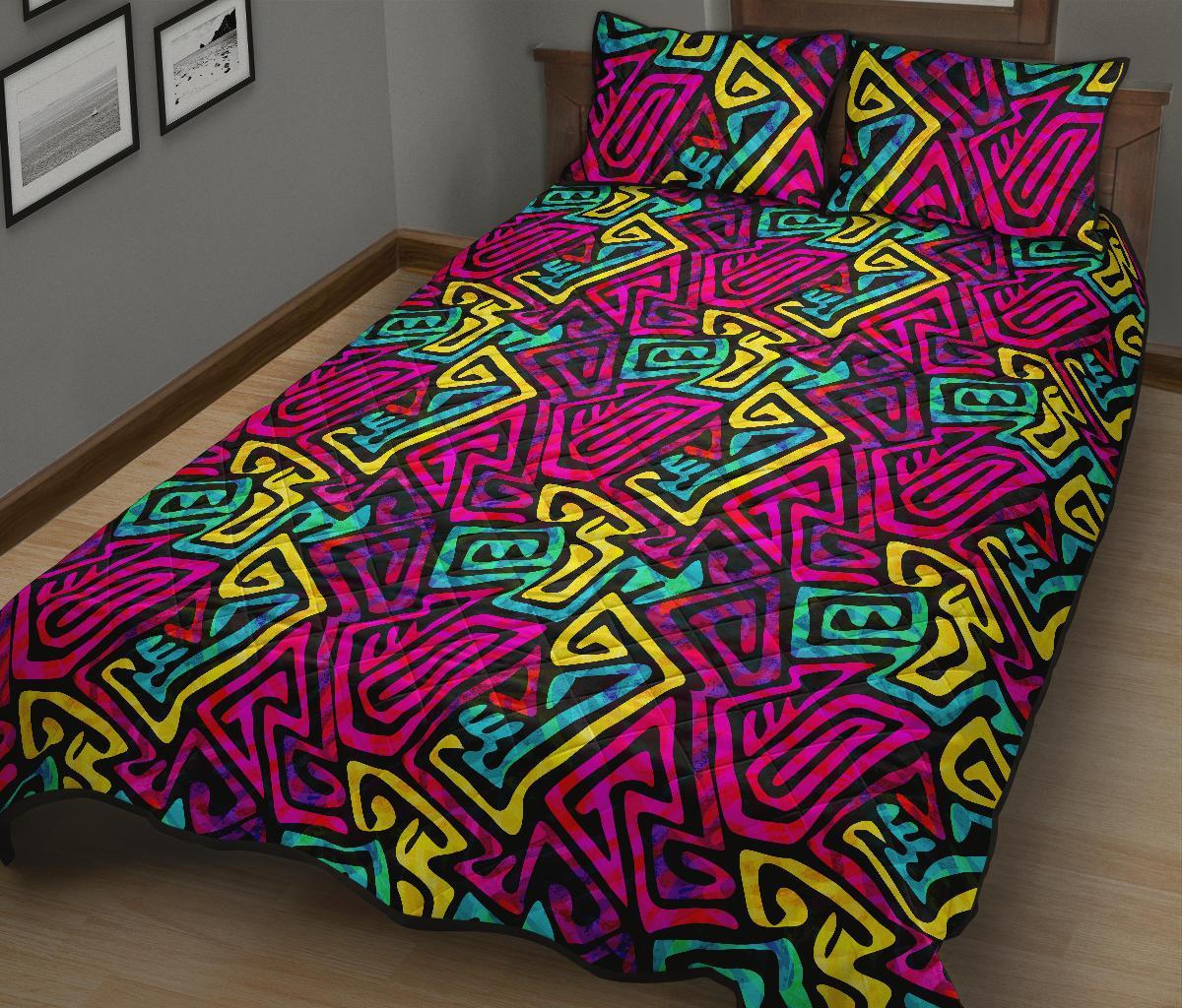 Funky Pattern Print Bed Set Quilt-grizzshop