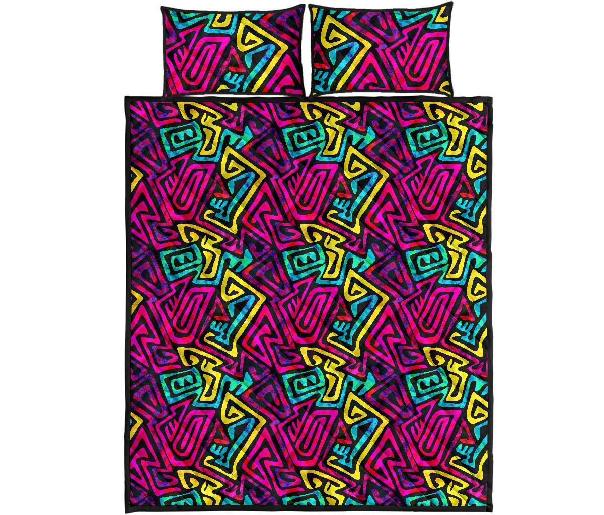 Funky Pattern Print Bed Set Quilt-grizzshop